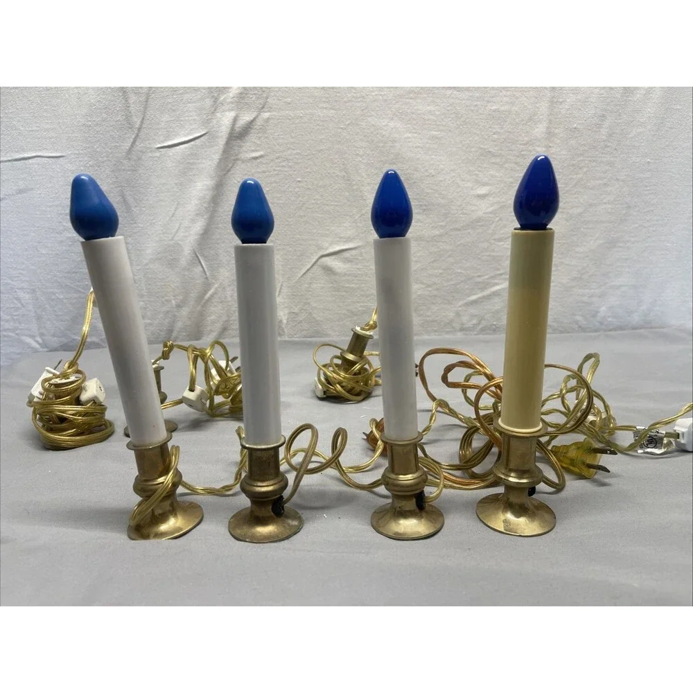 Vintage Lot Of 4 Solid Brass Base Christmas Electric Candle Lights Bulbs Working